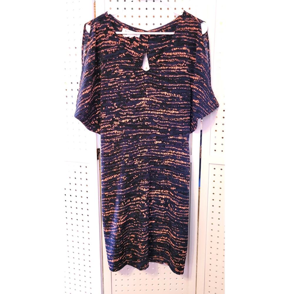 BCBGeneration Womens Dress 10 Blue Orange Cold Shoulder Open Back Modern Edgy